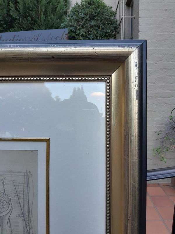 A 20th Century Alexis Preller Gild Framed Pencil on Paper Artists Stool 