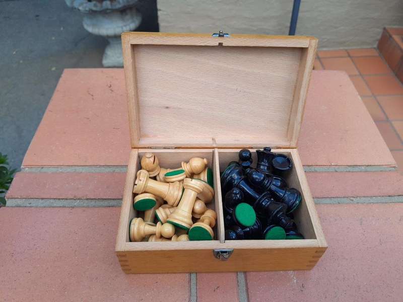 A 20th Century Wooden Chess Set Comprising Thirty Two (32) Pieces in a Wooden Box