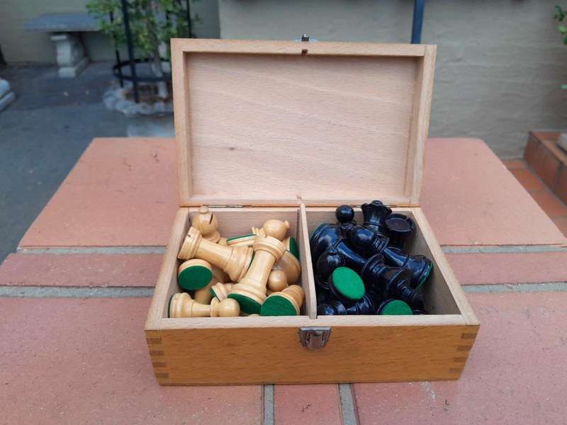 A 20th Century Wooden Chess Set Comprising Thirty Two (32) Pieces in a Wooden Box
