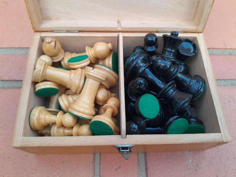 A 20th Century Wooden Chess Set Comprising Thirty Two (32) Pieces in a Wooden Box