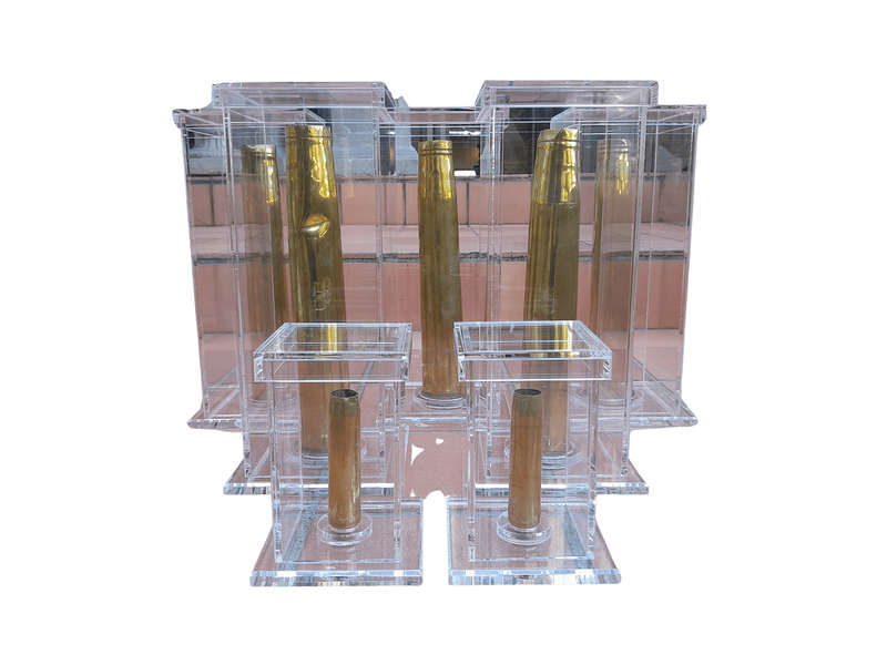 A Mid-20th Century Circa 1945 Set of Seven WW2 Brass Cannon Shells In Perspex Boxes