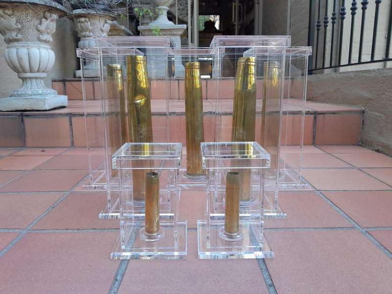 A Mid-20th Century Circa 1945 Set of Seven WW2 Brass Cannon Shells In Perspex Boxes