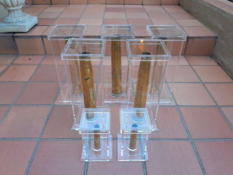 A Mid-20th Century Circa 1945 Set of Seven WW2 Brass Cannon Shells In Perspex Boxes