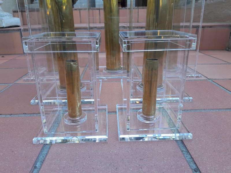 A Mid-20th Century Circa 1945 Set of Seven WW2 Brass Cannon Shells In Perspex Boxes