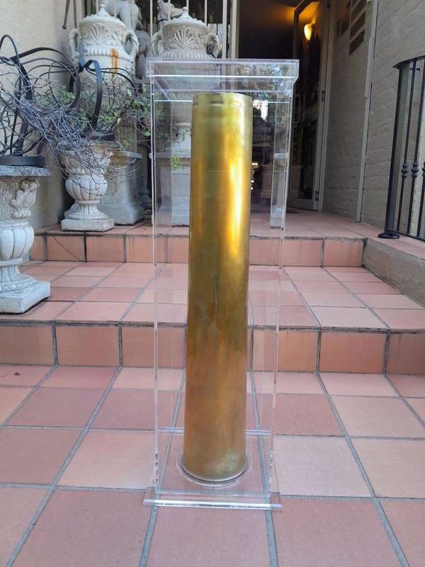 A Mid-20th Century Circa 1945 Set of Seven WW2 Brass Cannon Shells In Perspex Boxes