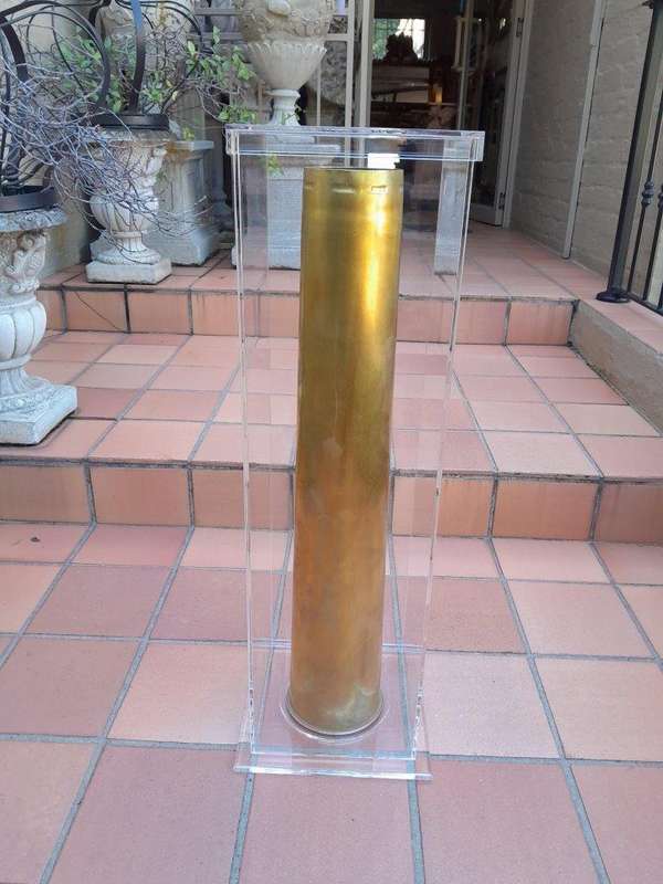 A Mid-20th Century Circa 1945 Set of Seven WW2 Brass Cannon Shells In Perspex Boxes