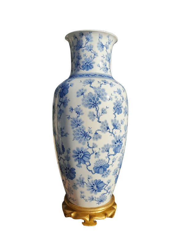 A 20th Century Large Vase On Hand Gilded Wooden Stand