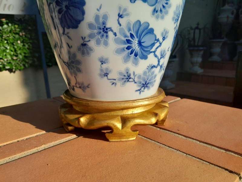 A 20th Century Large Vase On Hand Gilded Wooden Stand