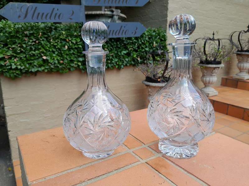 A Set of  Three Neman Cut Crystal Decanters