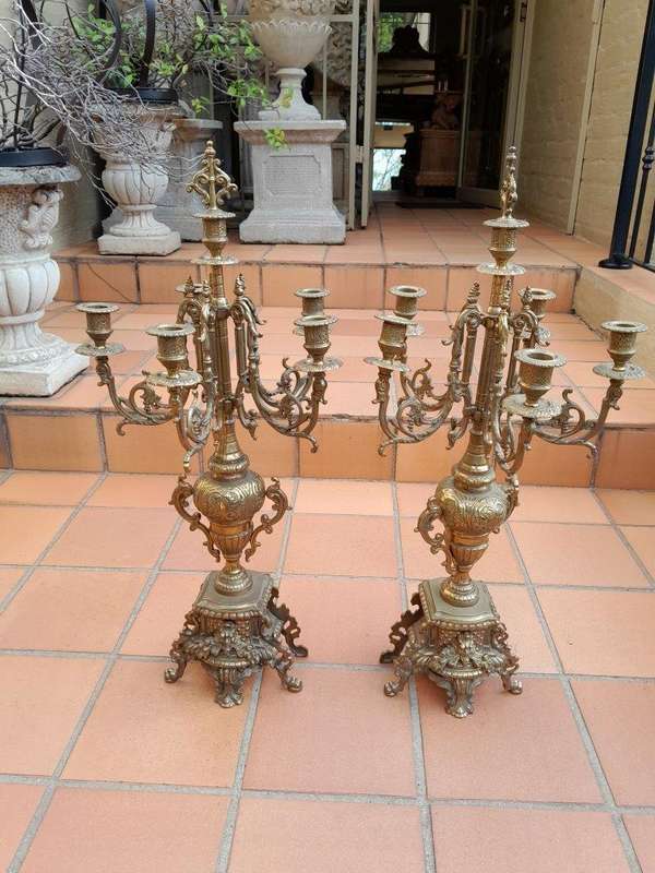 A 20th Century Garniture Set with Clock and Pair of Candelabras With Key