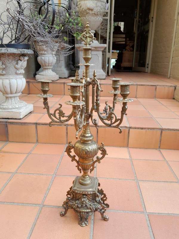 A 20th Century Garniture Set with Clock and Pair of Candelabras With Key
