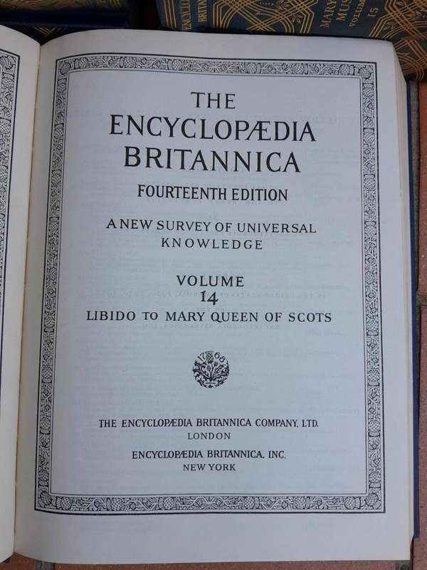 An Early 20th Century Circa 1932 Full Set of 14th Edition Encyclopaedia Britannica.  Twenty-Four...