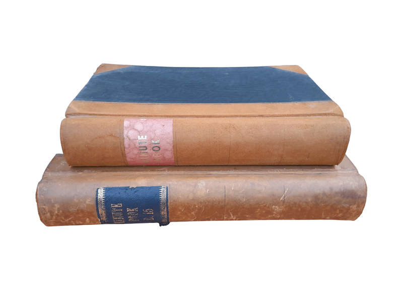 An Antique Set of Two Large Decorative Leger and Minute Books with Leather.