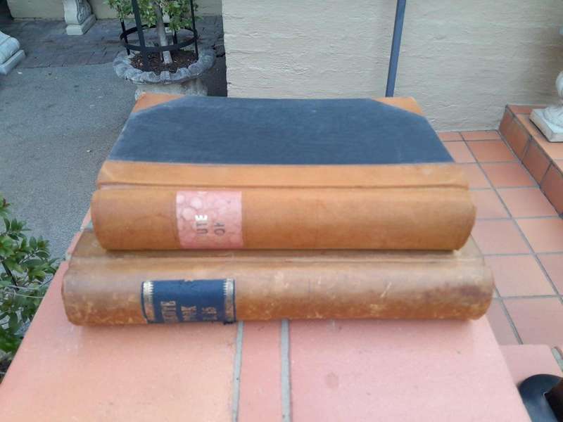 An Antique Set of Two Large Decorative Leger and Minute Books with Leather.