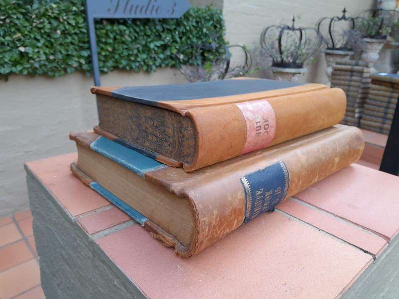 An Antique Set of Two Large Decorative Leger and Minute Books with Leather.