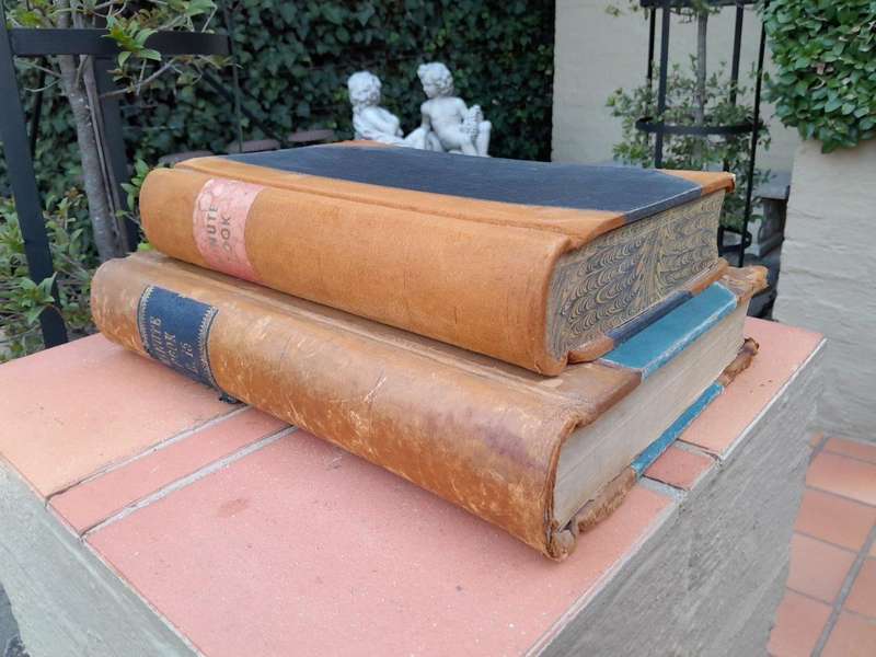 An Antique Set of Two Large Decorative Leger and Minute Books with Leather.