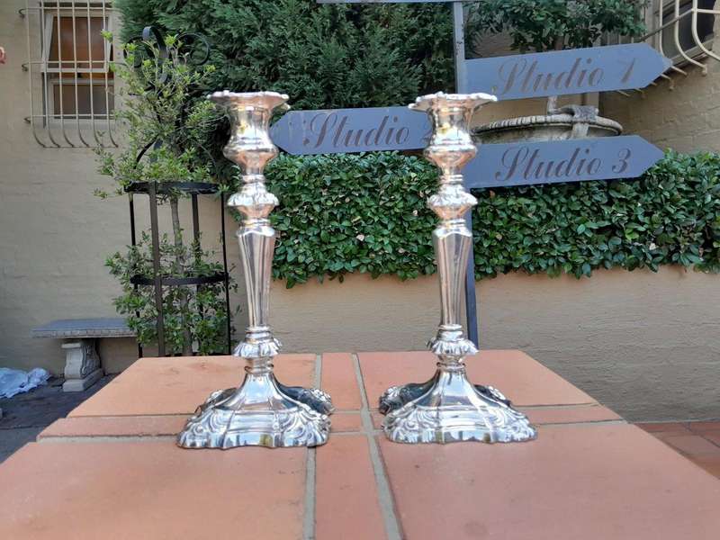 A 20th Century Coronet Pair Of Silver Plated Lead Candle Sticks