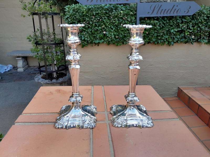 A 20th Century Coronet Pair Of Silver Plated Lead Candle Sticks