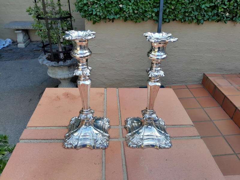 A 20th Century Coronet Pair Of Silver Plated Lead Candle Sticks