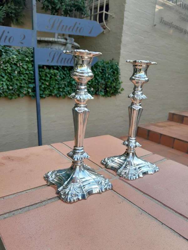 A 20th Century Coronet Pair Of Silver Plated Lead Candle Sticks