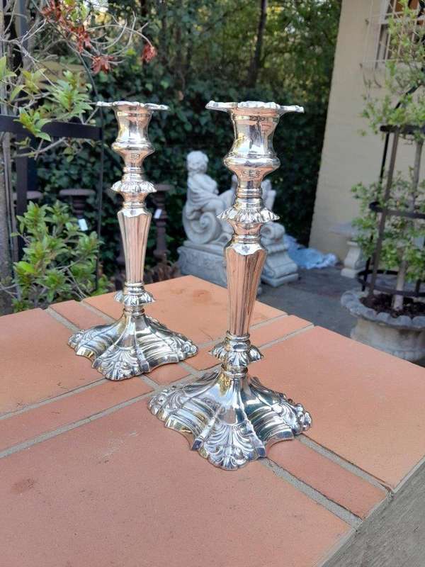 A 20th Century Coronet Pair Of Silver Plated Lead Candle Sticks