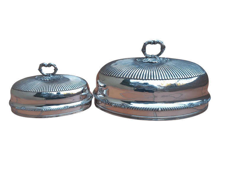 An Antique Near Pair of Two Sheffield EPNS Food Domes 