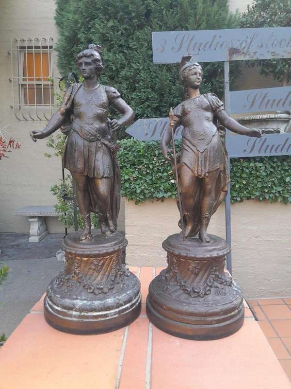 A Pair of 19th Century Patinated Spelter Roman Figures