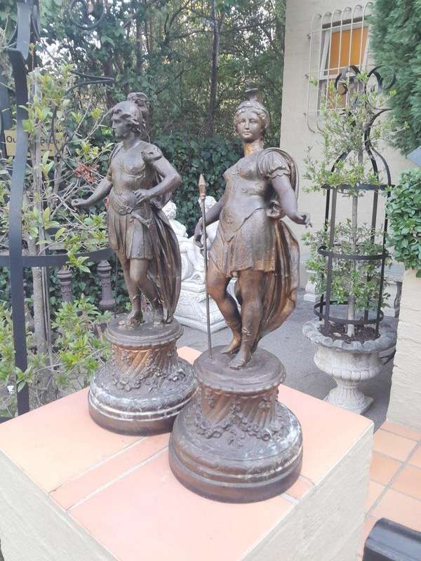 A Pair of 19th Century Patinated Spelter Roman Figures