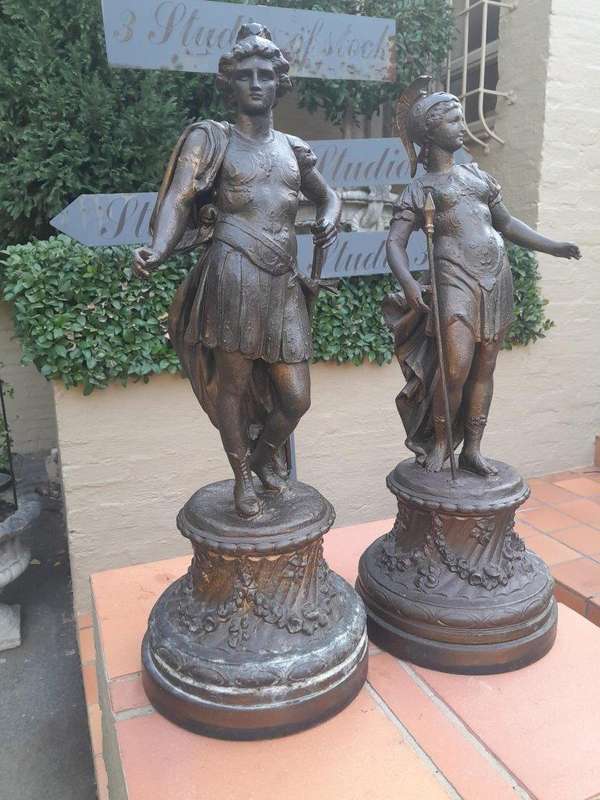 A Pair of 19th Century Patinated Spelter Roman Figures