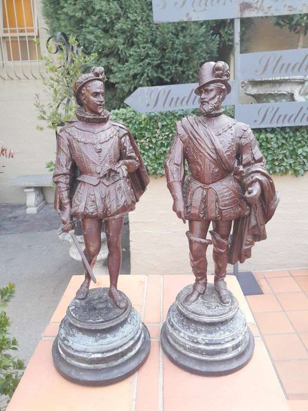 An Early 20th Century French Pair of Patinated Spelter Figurines On Bases ND
