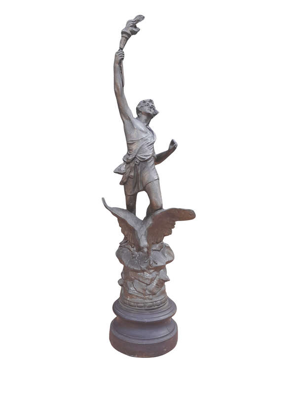 An Early 20th Century French Patinated Spelter Figurine on Wooden Base