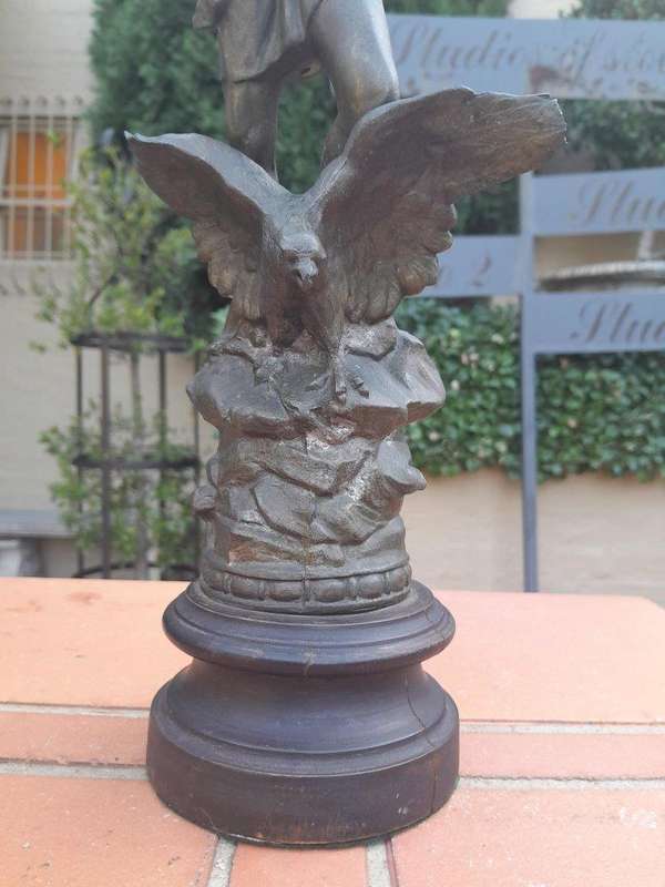 An Early 20th Century French Patinated Spelter Figurine on Wooden Base
