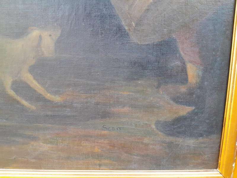 A Massive Painting Of The Night Watch, After Rembrandt Oil On Canvas (By Scott) In An Ornately Ca...
