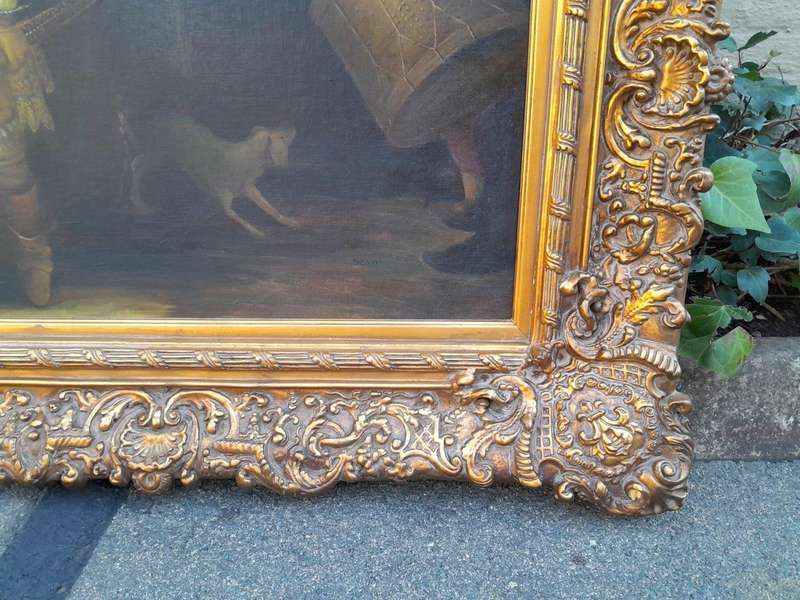 A Massive Painting Of The Night Watch, After Rembrandt Oil On Canvas (By Scott) In An Ornately Ca...