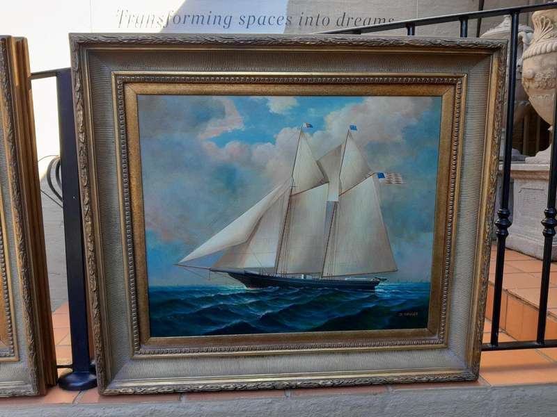 A 20th Century Pair Of Ships Oils On Canvas In Gilded Frames USA 1960s