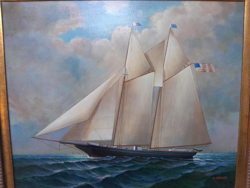 A 20th Century Pair Of Ships Oils On Canvas In Gilded Frames USA 1960s
