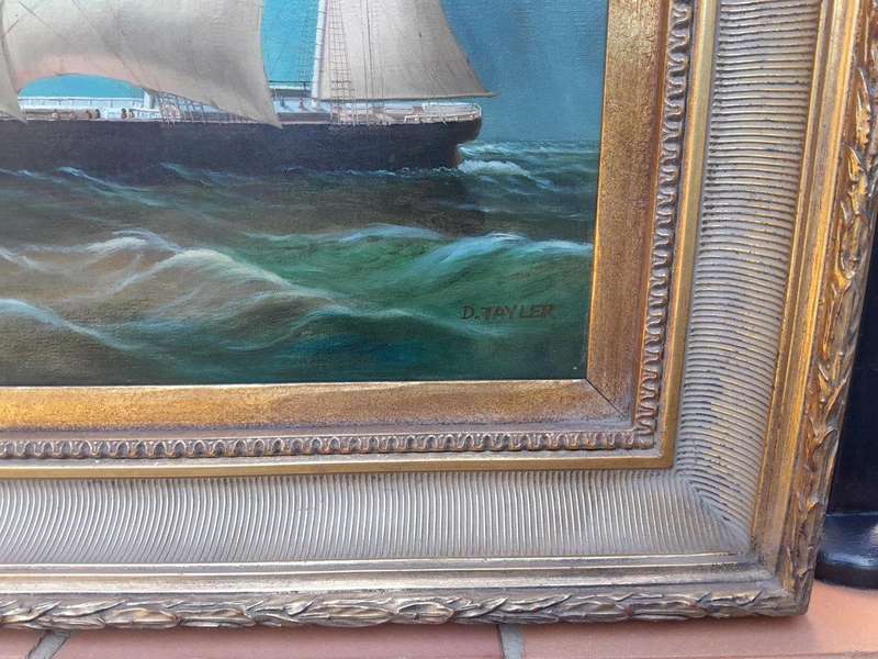 A 20th Century Pair Of Ships Oils On Canvas In Gilded Frames USA 1960s
