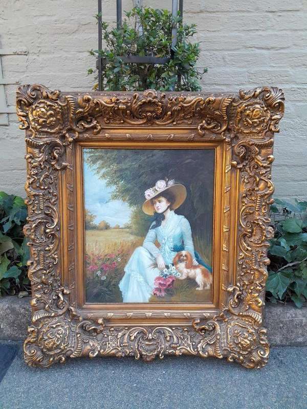 A Pair Oil Panting Of Ladies In Gilded Ornate Frames  Signed