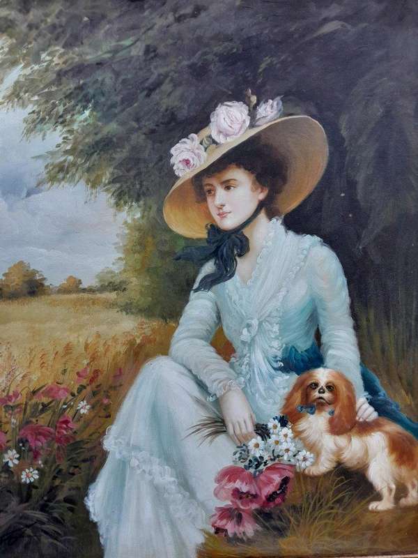 A Pair Oil Panting Of Ladies In Gilded Ornate Frames  Signed