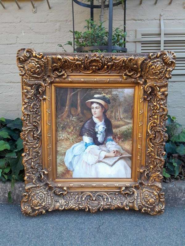 A Pair Oil Panting Of Ladies In Gilded Ornate Frames  Signed