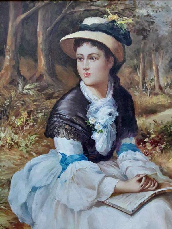 A Pair Oil Panting Of Ladies In Gilded Ornate Frames  Signed