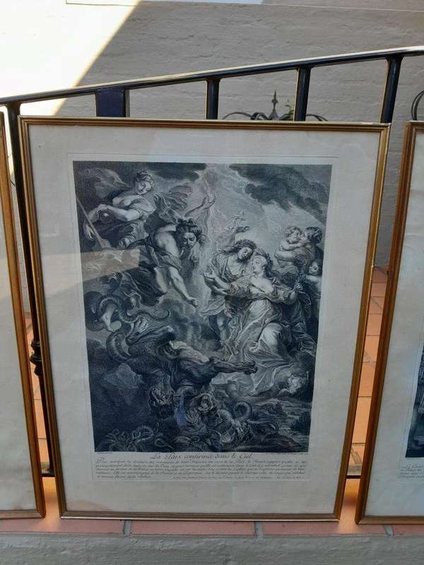 A Antique French Set Of Three Engravings Signed On The Plates
