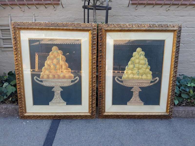 A Pair Of Photolithographs Of Lemons And Oranges With Signatures In Gilded Frames