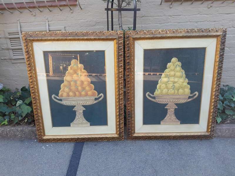 A Pair Of Photolithographs Of Lemons And Oranges With Signatures In Gilded Frames