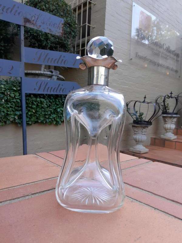A Late 19th Century English Victorian Glug-Glug Decanter With Silver Collar