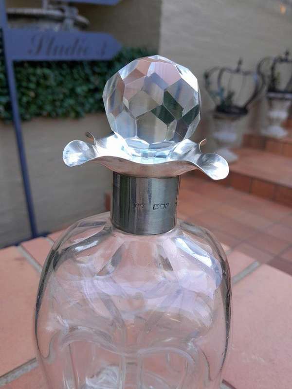 A Late 19th Century English Victorian Glug-Glug Decanter With Silver Collar