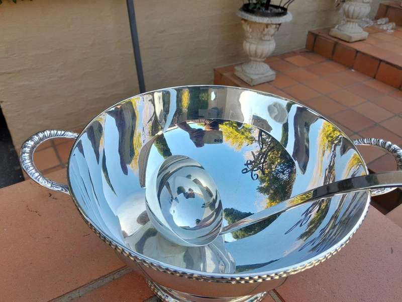 A 20th Century Georgian Style Silver Plated Tureen With Handles And Ladle