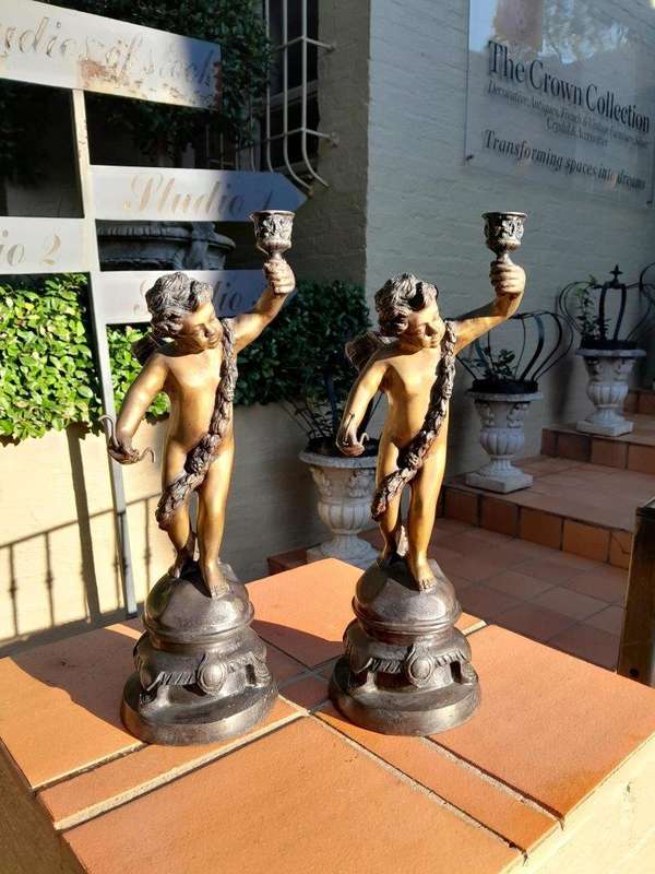 A 20th Century French Pair Of Bronze Candle Holders