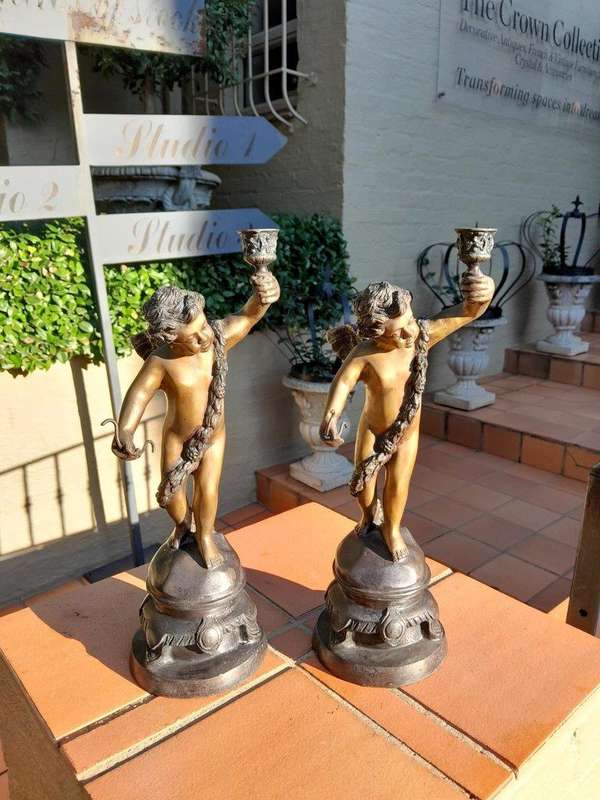 A 20th Century French Pair Of Bronze Candle Holders