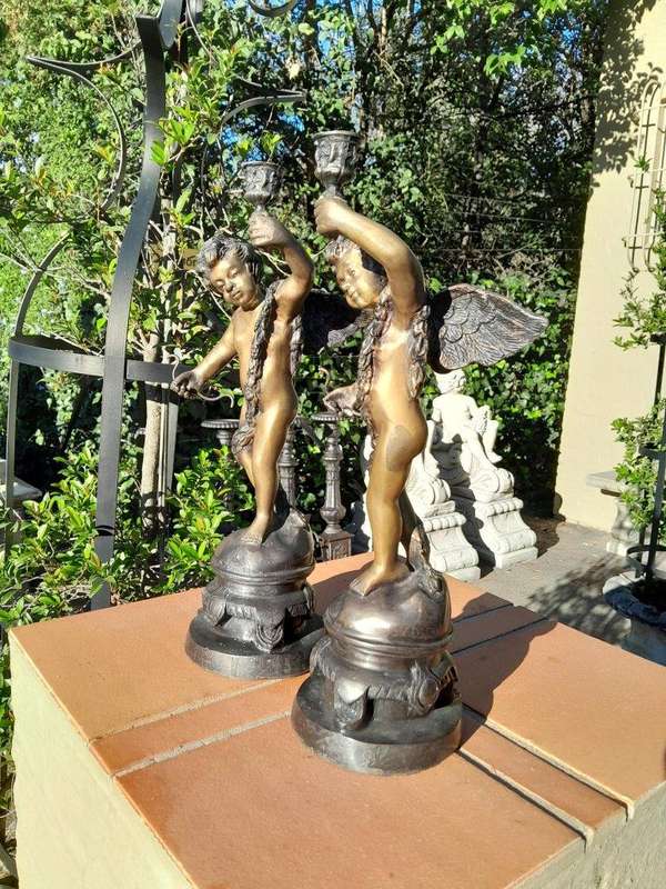A 20th Century French Pair Of Bronze Candle Holders